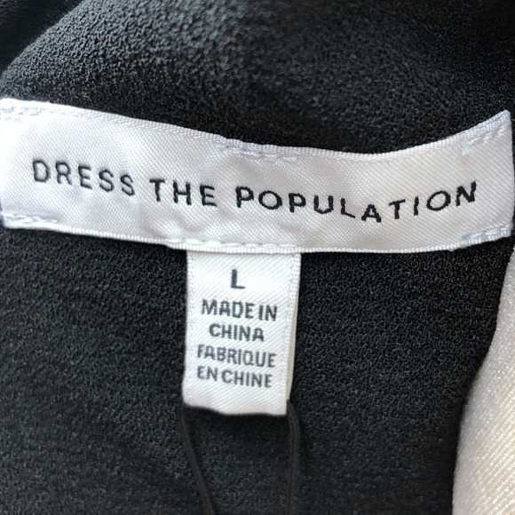 DRESS THE POPULATION Corey Dress Large Black Short Sleeve Fit & Flare Midi NWT - Picture 10 of 13